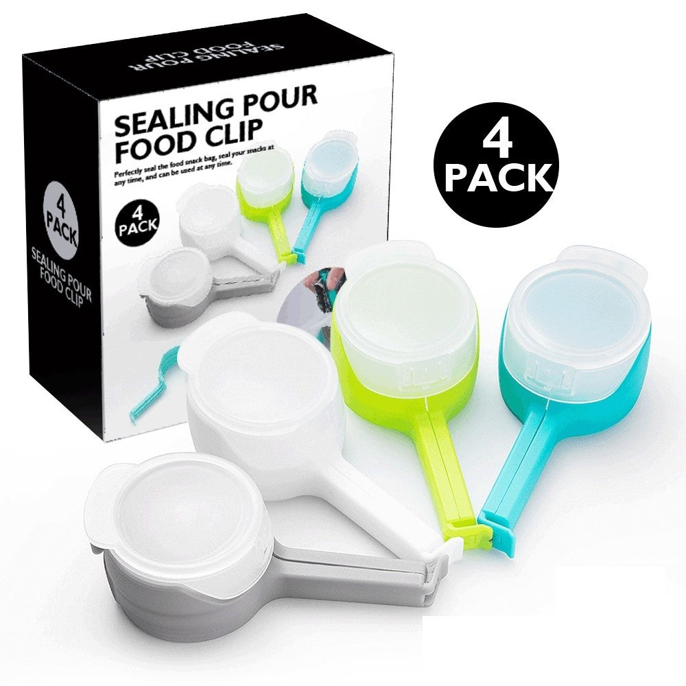 Set 4 cleme cu capac Klevo, pentru sigilare pungi alimente, material ABS, multicolor