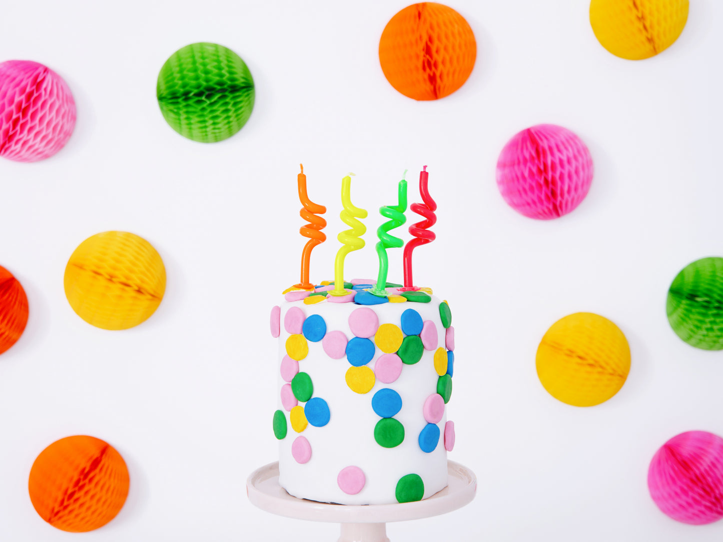 Set 4 lumânări tort spirala, mix, 8cm