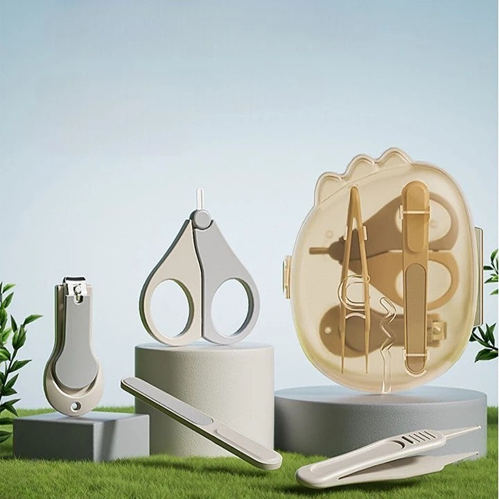 Set 4in1 de Ingrijire Unghii pentru Bebelusi, Klevo, Cutie de Depozitare Dinozaur Transparent, 0-6 Ani, 11.5 x 9 x 3 cm, Bej