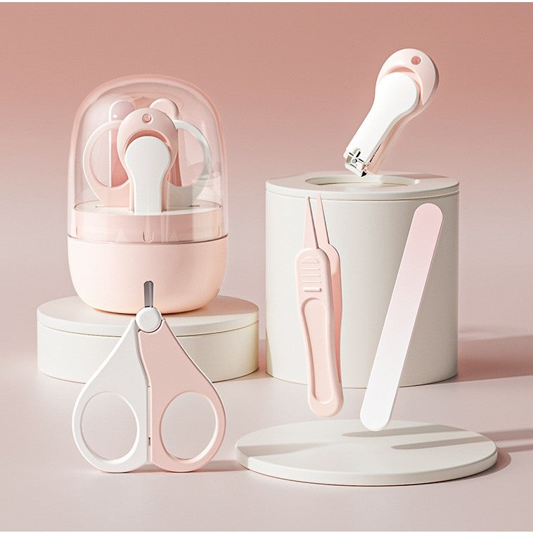 Set 4in1 de Ingrijire Unghii pentru Bebelusi, Klevo, Cutie de Depozitare Tip Borcan, 0-6 Ani, 10 x 7 x 6 cm, Roz