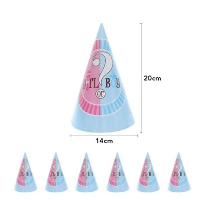 Set 6 Coifuri Gender Reveal, Klevo, Girl or Boy, din Carton, 20 x 14 cm, Roz/Albastru