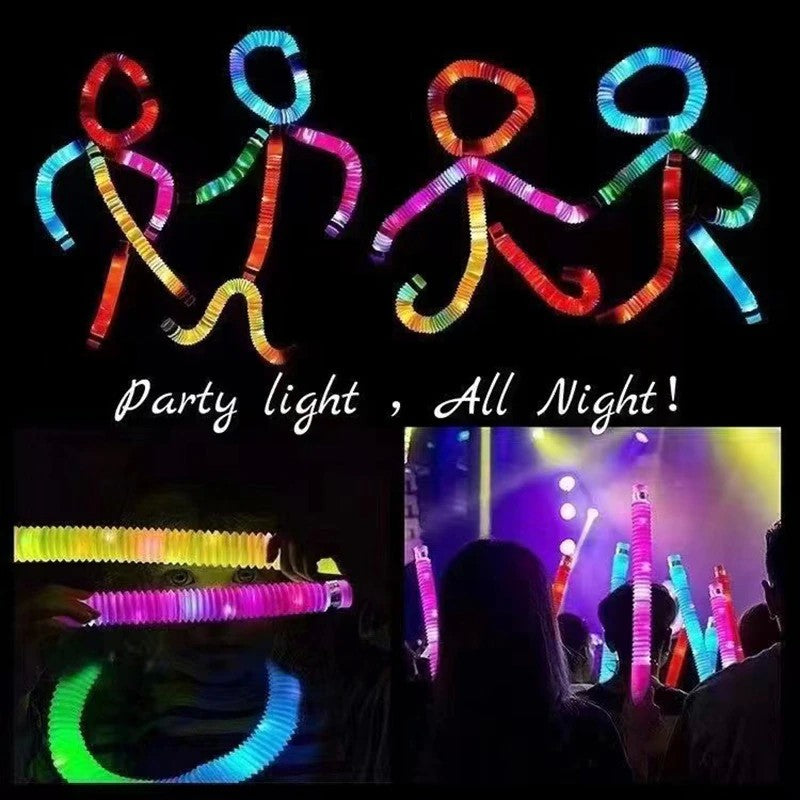 Set 6 Tuburi Antistres, Klevo, cu Lumina LED, Fidget Pop Tube, multicolor