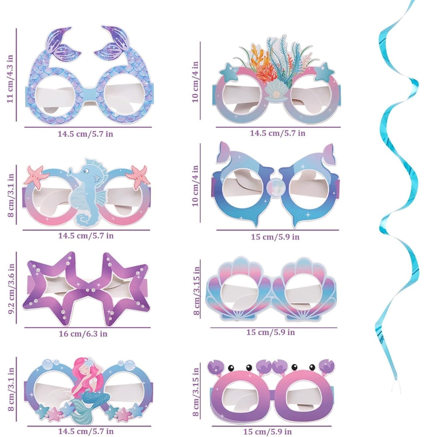 Set 8 Perechi de Ochelari Sirena, Klevo, Colectia Mermaid, Multicolor