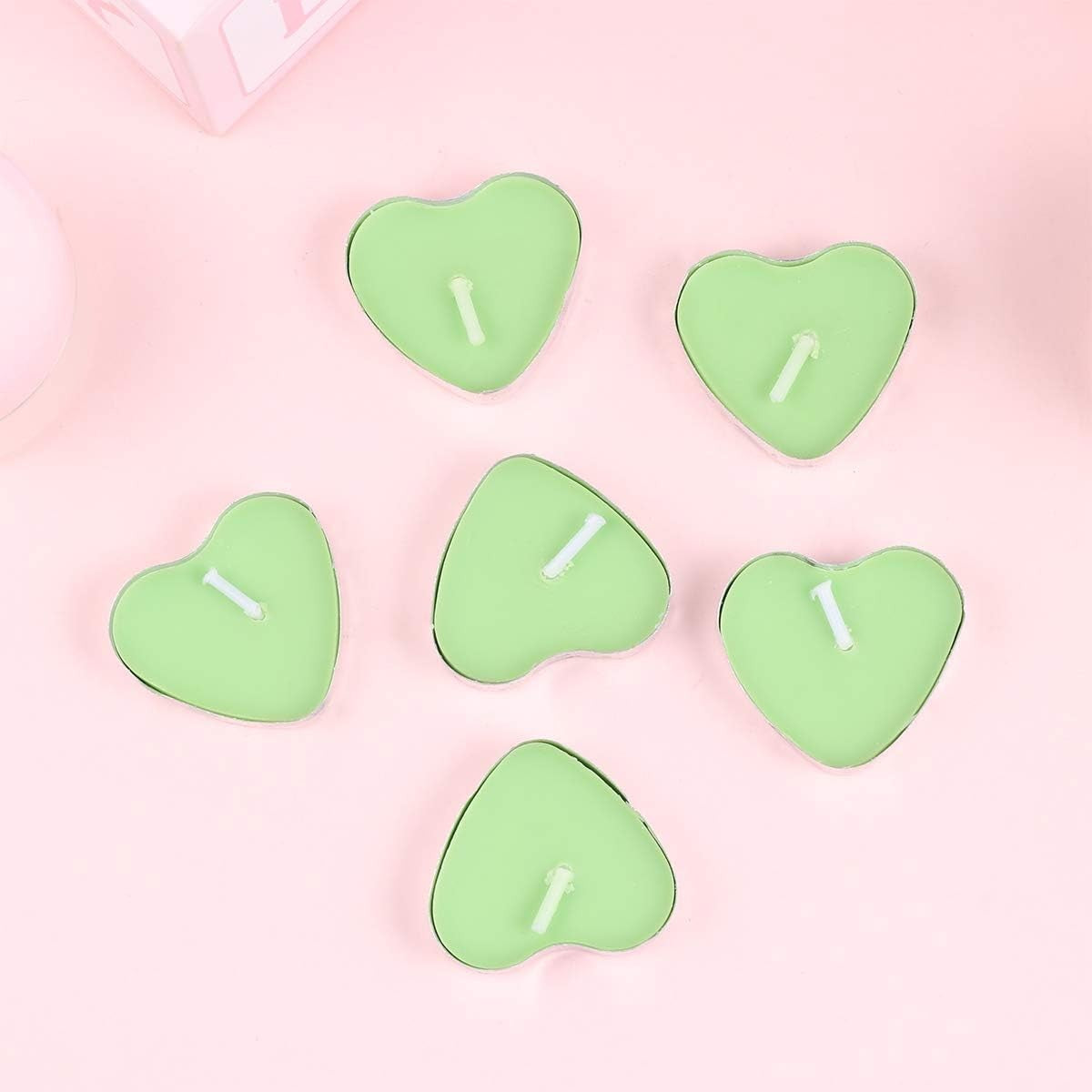 Set 9 Lumanari in Forma de Inima, Klevo, pentru Ziua Indragostitilor, Aroma de Mar, Ardere 3.5 h, din Parafina, 4 x 2 cm, Verde
