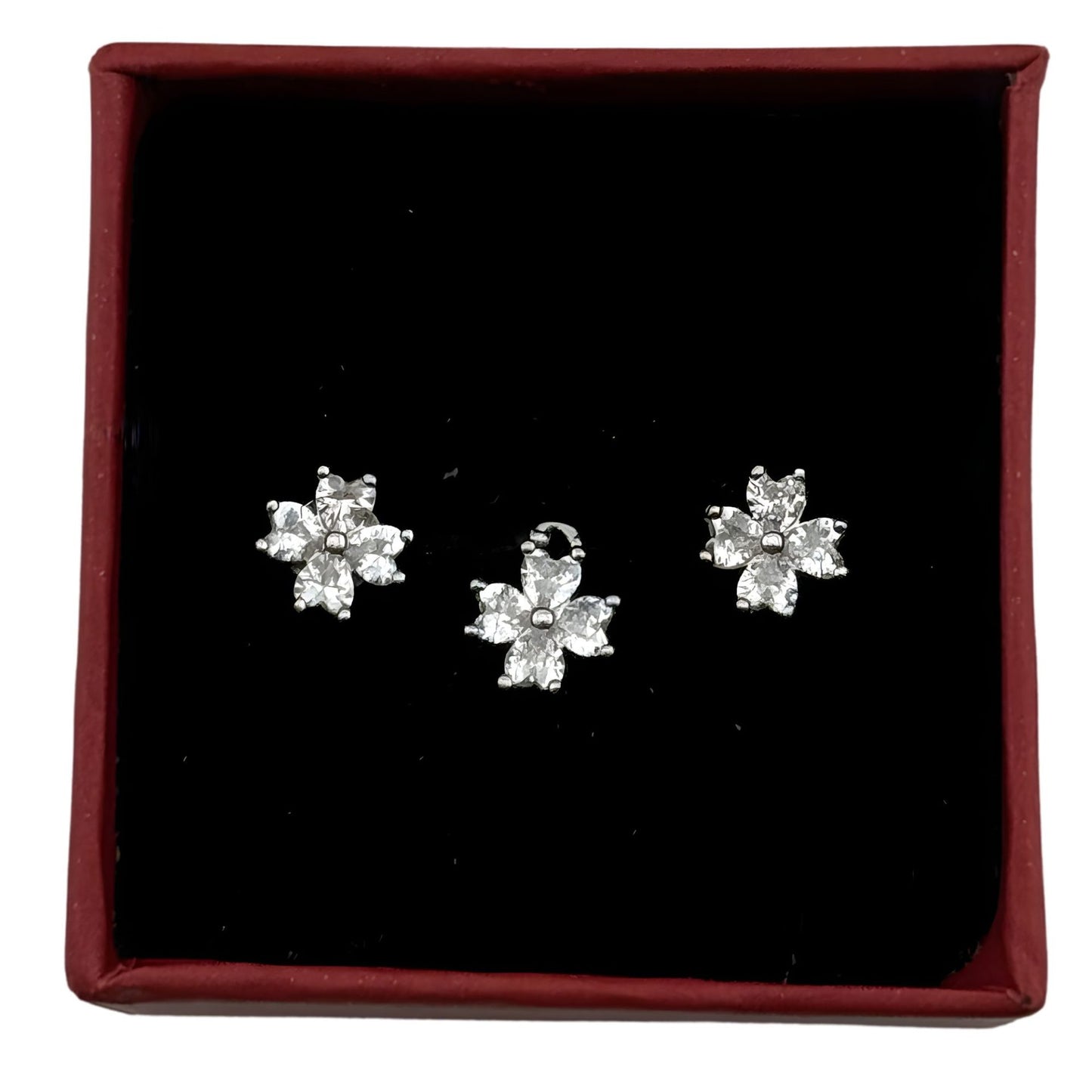 Set Cercei si Pandantiv, Jolie Silver, Argint 925, Model Floare 4 Petale, Pietre Zirconia Albe, 1.63 gr, Argintiu