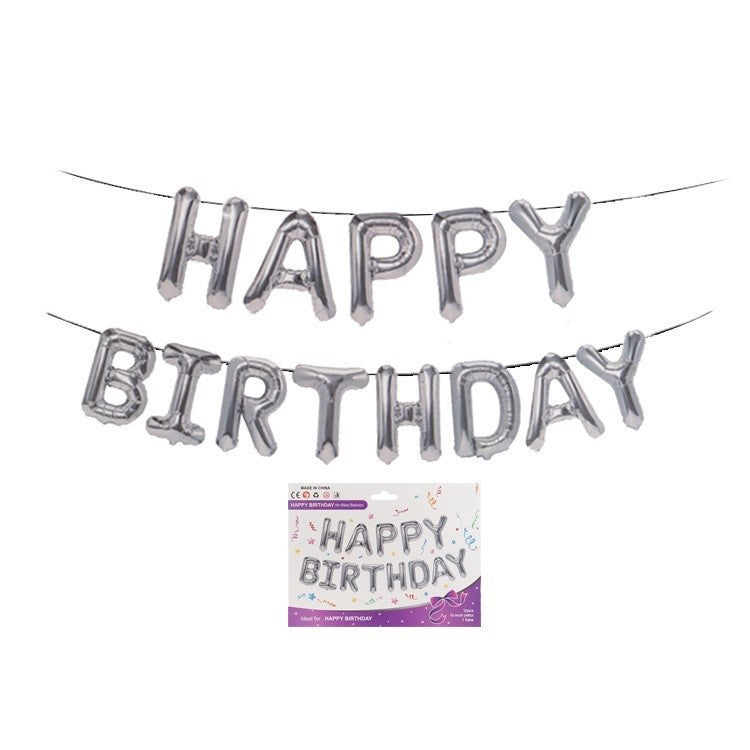 Set 13 Baloane Folie, Klevo, Tip Ghirlanda, Model Happy Birthday, 40 cm, Argintiu