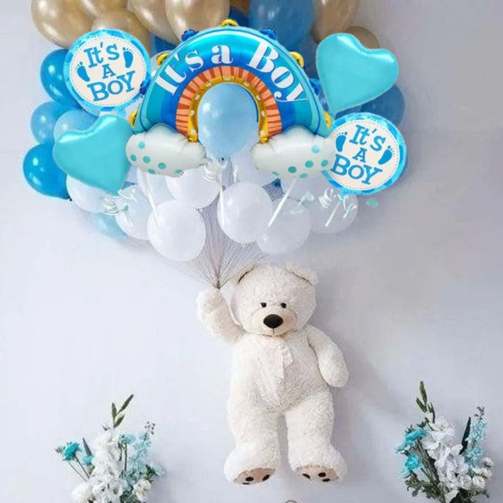 Baloane decorative tematica BABY SHOWER, Klevo, ITS A BOY, pentru gender reveal, botez, set din 5 bucati, 66 x 91 cm, Albastru