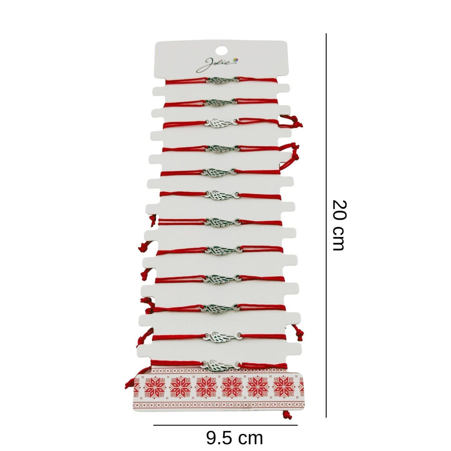 Bratara Martisor pentru Dama, Jolie, Model Aripa, Set 12 bucati, Pandativ Argintiu din Inox cu Snur Rosu Ajustabil