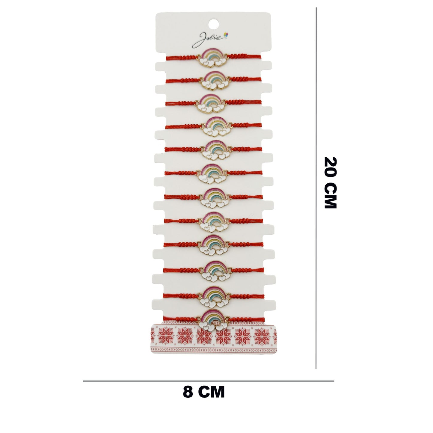 Bratara Martisor pentru Dama, Jolie, Model Curcubeu cu Inimi, Set 12 bucati, Pandativ din Inox Auriu, Snur Ajustabil Impletit, Rosu
