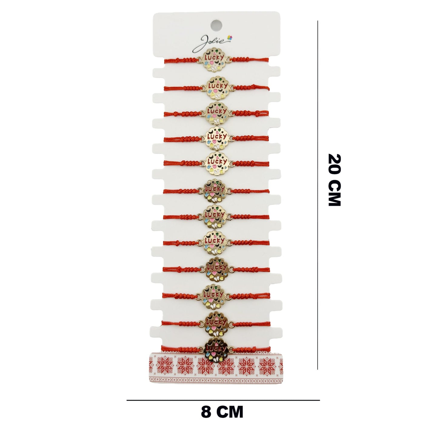 Bratara Martisor pentru Dama, Jolie, Model Lucky, Set 12 bucati, Pandativ din Inox Auriu, Snur Ajustabil Impletit, Rosu
