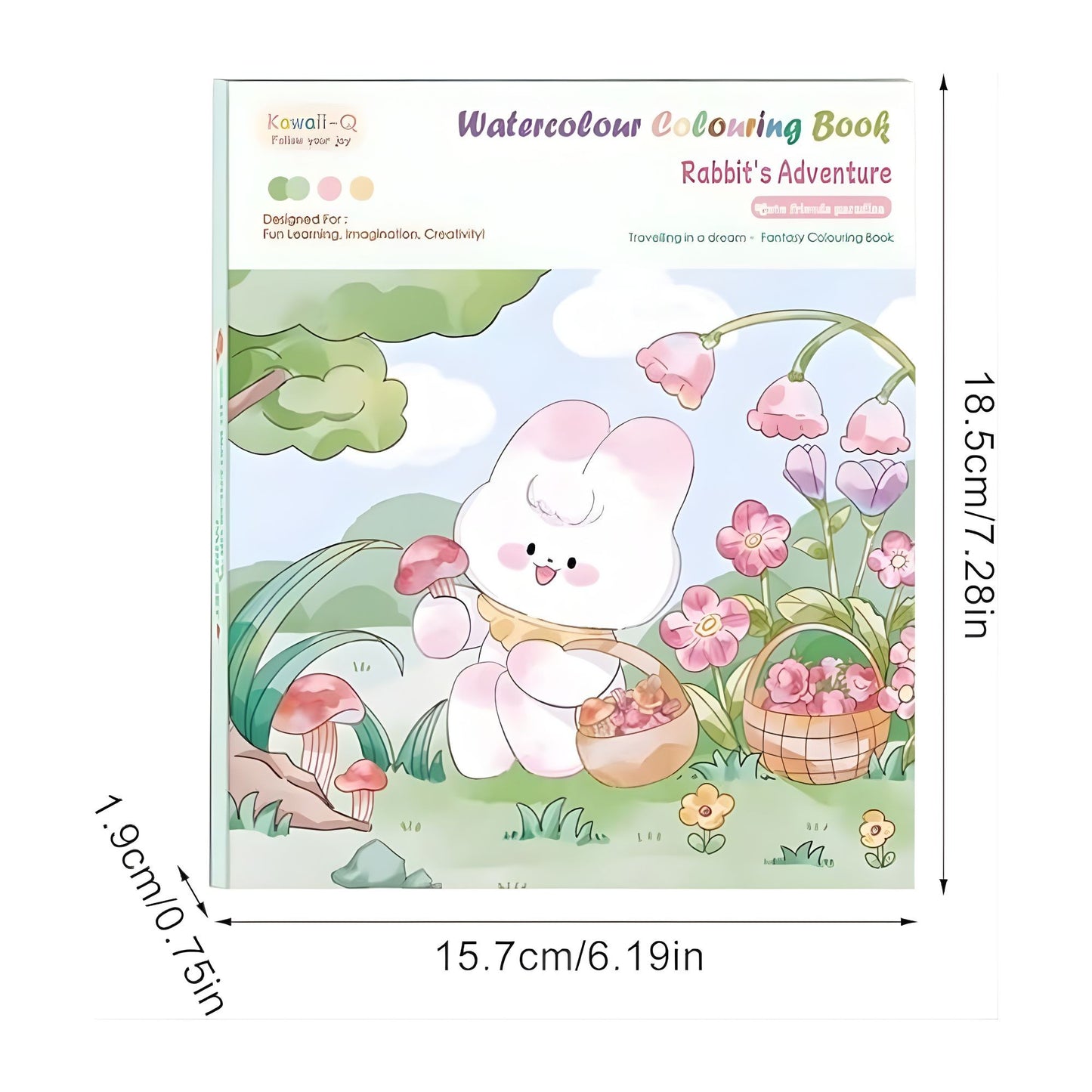Carte de Colorat cu Acuarela, Klevo, Model Iepure, 20 Foi de Carton 200 gr, 12 Culori, 1 Pensula, 15.7 x 18.8 x 1.8 cm, Alb