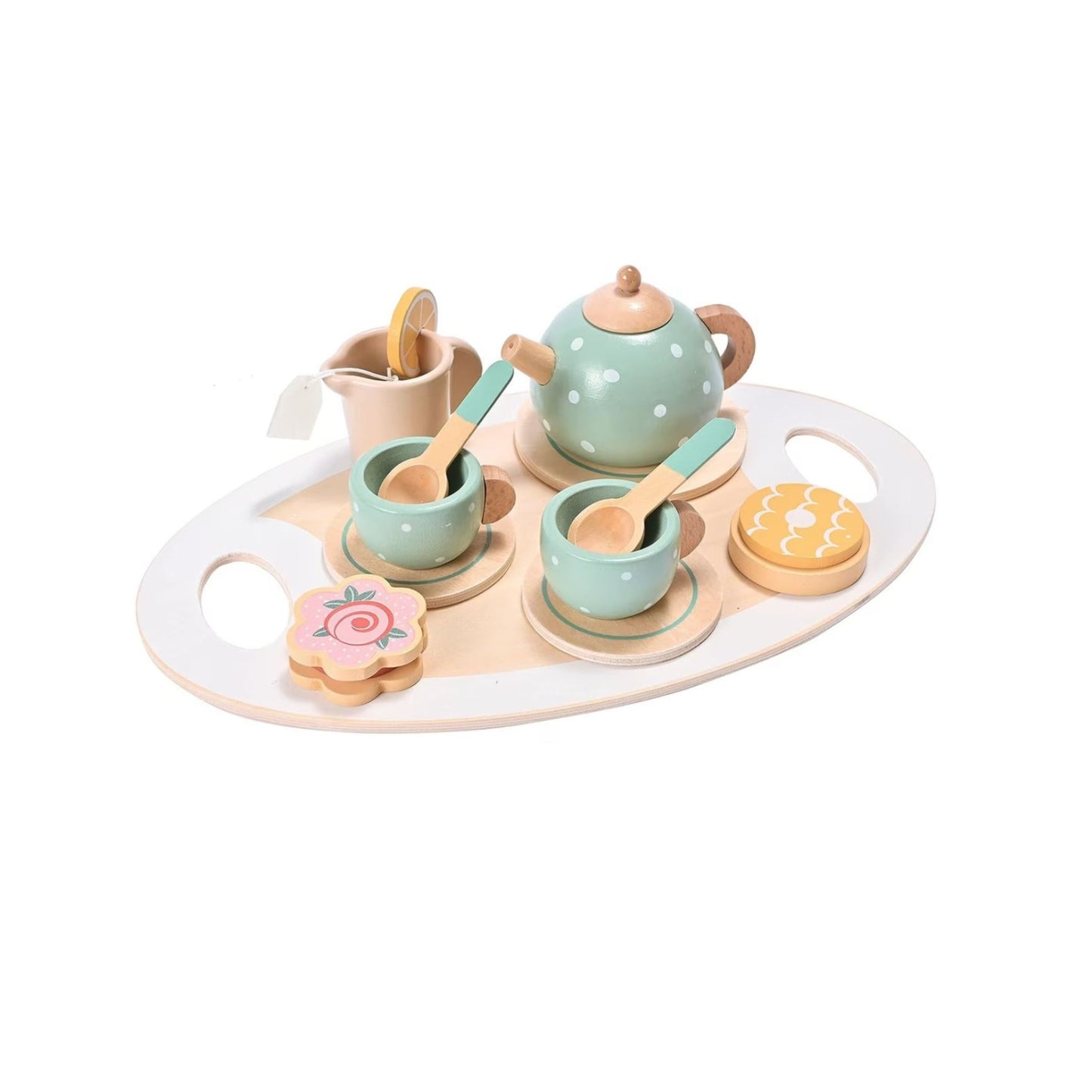 Set de Ceai Klevo, din Lemn, 15 Piese, Vopsea Ecologica, +36 Luni, Multicolor Pastel
