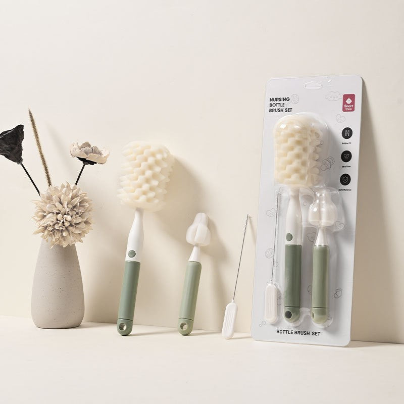Set 3 Perii de Spalat Biberoane, Klevo, pentru Tetina, Biberon, Pai, Materiale Sigure, fara BPA, Curatare 360°, Verde