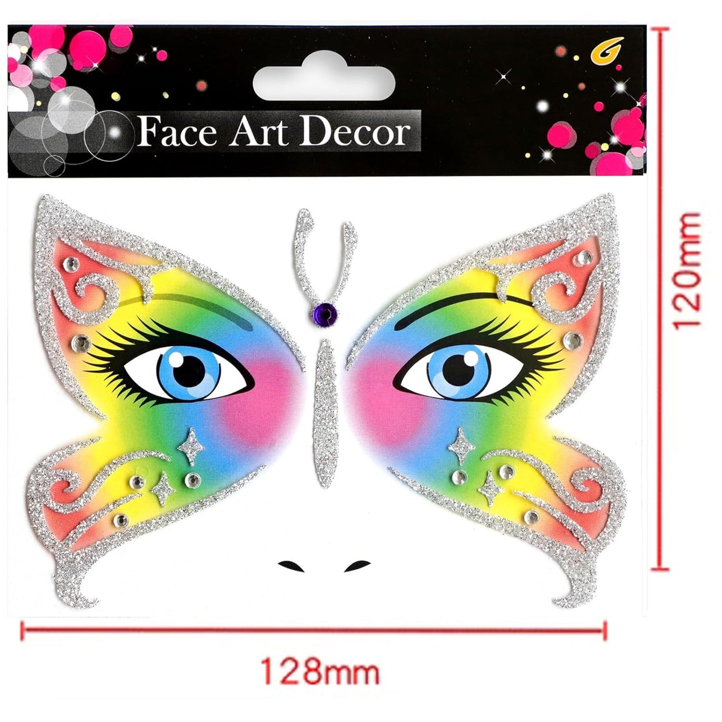 Sticker Temporar pentru Fata, Klevo, pentru Machiaj, Face Art, Halloween, Teatru, Model Fluture, Multicolor