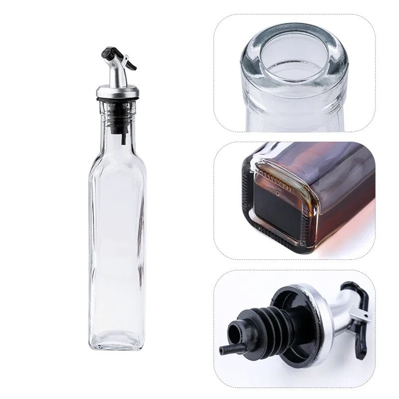 Sticla de Ulei de Masline, Klevo, Sticla etansa pentru Lichide de Bucatarie, Sticla pentru Uleiuri, Sosuri, Otet, Capac din Inox Dozator, 30 x 6 cm, volum 500 ml, Transparent