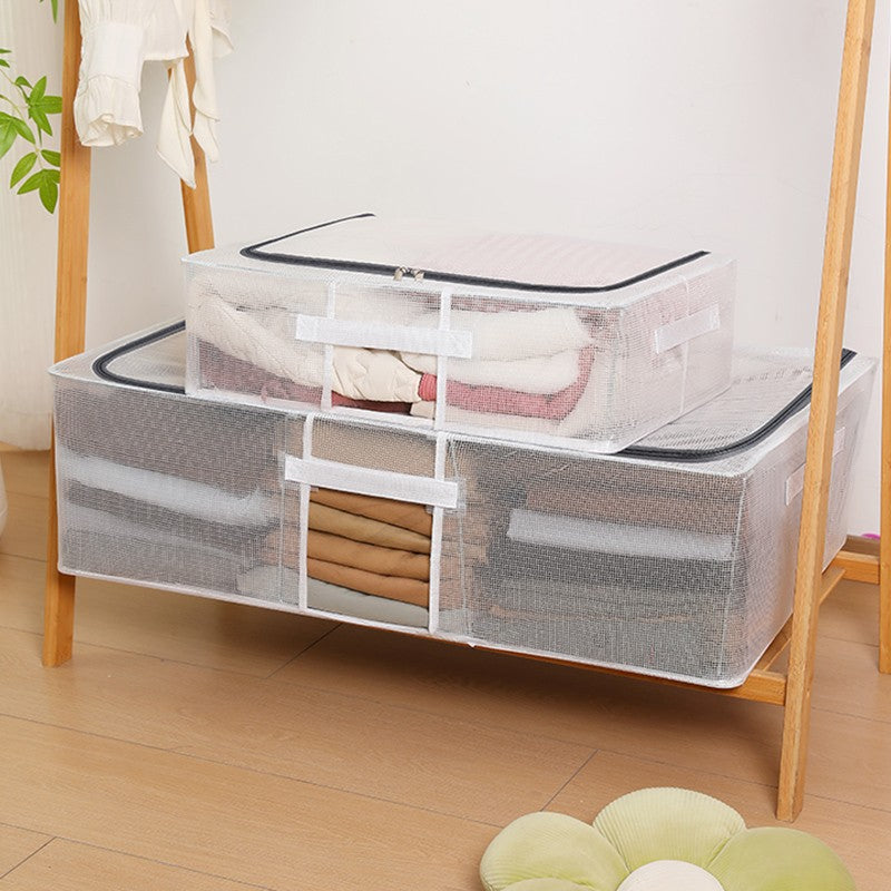 Cutie de Depozitare, Klevo, pentru Haine, Incaltaminte, din Plasa PVC Impermeabila si Manere Laterale, Pliabila, Fermoar Bidirectional, 80 x 47 x 24 cm, Transparenta