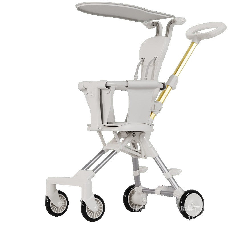 Carucior Pliabil, Klevo, 1-3 Ani, Reversibil, 4 Roti, Parasolar, din Aliaj de Aluminiu + Plastic + Textil, 52 x 42 x 90 cm, Alb