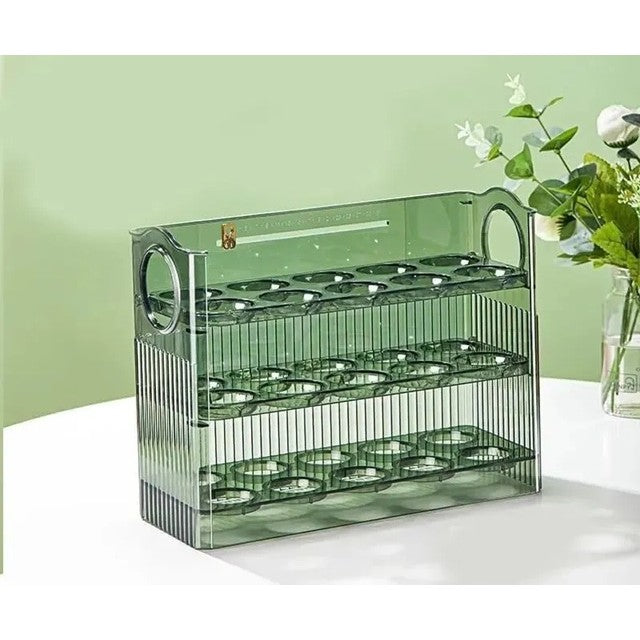 Suport Organizator pentru Oua, Klevo, Capacitate 30 Oua, Pentru Usa Frigiderului, 3 Straturi, din Plastic, Verde Transparent