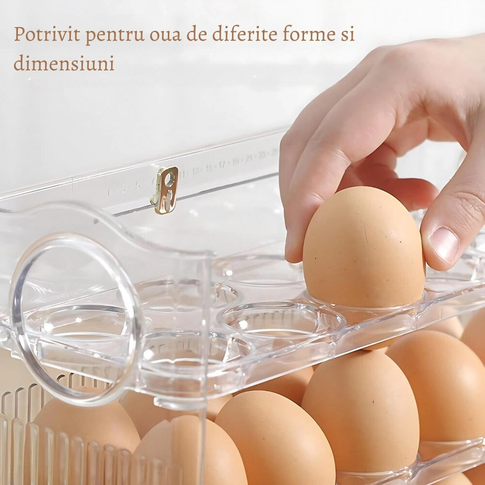 Suport Organizator pentru Oua, Klevo, Capacitate 30 Oua, Pentru Usa Frigiderului, 3 Straturi, din Plastic, Transparent