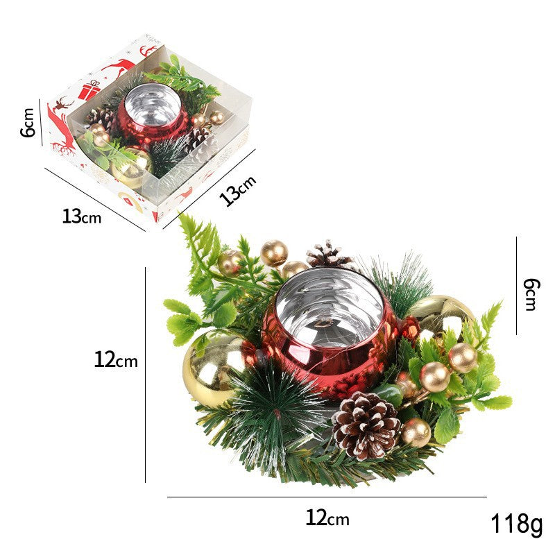 Suport pentru Lumanare de Craciun, Klevo, Model Glob pentru Brad 2 Conuri, Sfesnic de Tip Ghirlanda, Decoratiune pe Masa de Craciun, 12 x 12 x 6 cm, Rosu