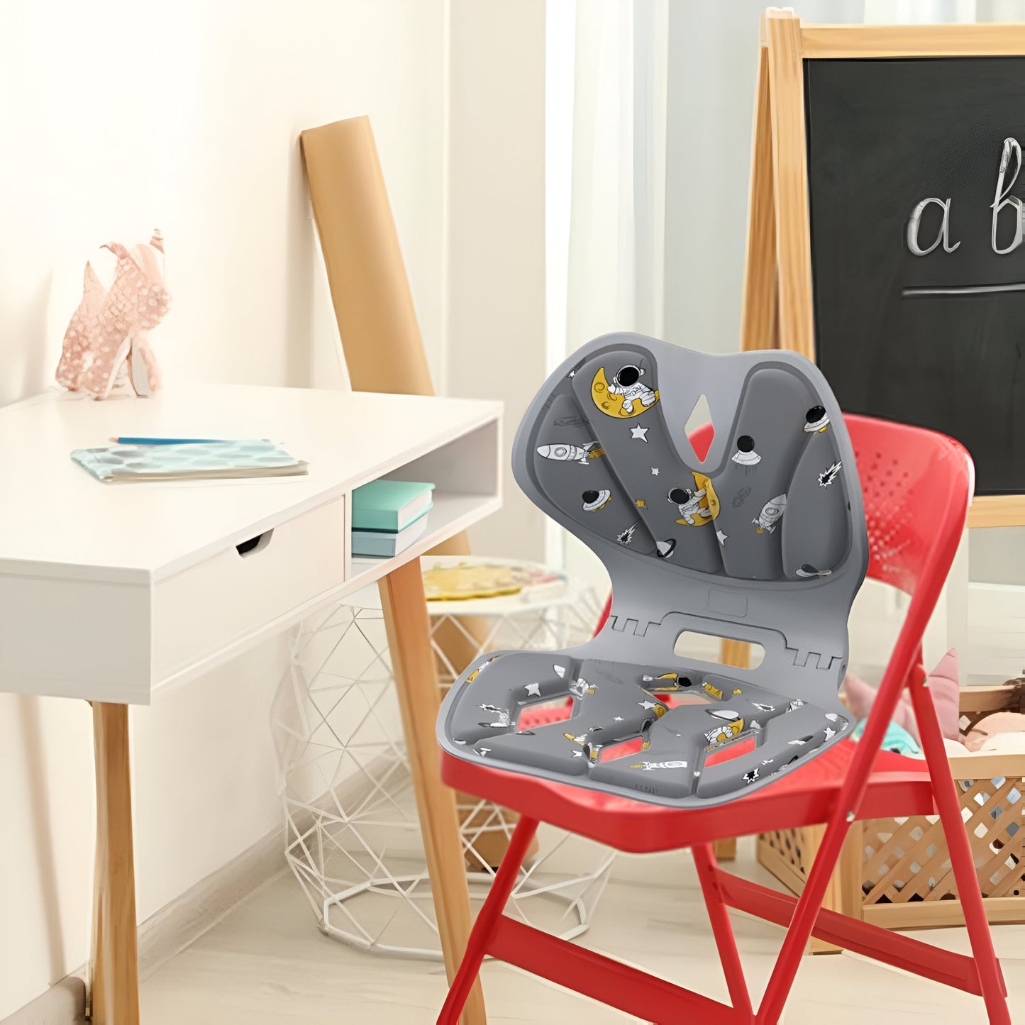 Suport pentru Scaun, Klevo, pentru Corectarea Posturii, Portabil, Pliabil, Ergonomic, Ameliorare Durere, Respirabil, 35x32x30 cm, Marime L, Model Rachete, Gri