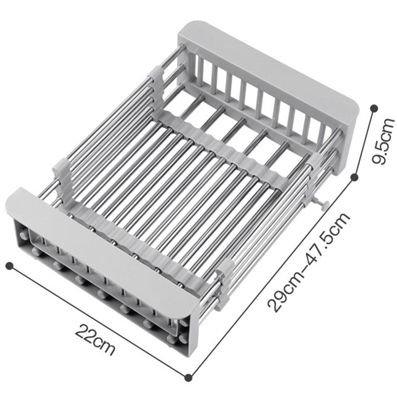 Suport Scurgere Extensibil pentru Bucatarie, Klevo, Uscator Vase din Otel Inoxidabil, Suport Tacamuri si Pahare, Suport pentru Fructe si Legume, 29 x 22 x 9.5 cm Gri