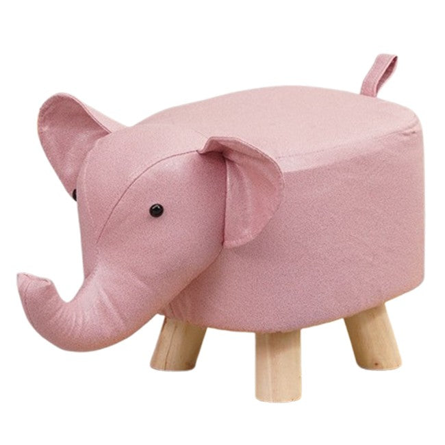 Taburet pentru Copii, Klevo, Scaun Tip Taburet, Model Elefant, din Lemn Masiv, Scaun pentru Copii, 30 x 25 x 25 cm, Roz