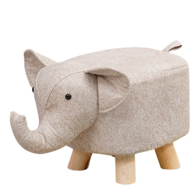 Taburet pentru Copii, Klevo, Scaun Tip Taburet, Model Elefant, din Lemn Masiv, Scaun pentru Copii, 30 x 25 x 25 cm, Alb Bej