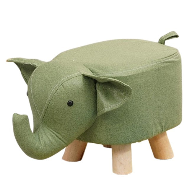 Taburet pentru Copii, Klevo, Scaun Tip Taburet, Model Elefant, din Lemn Masiv, Scaun pentru Copii, 30 x 25 x 25 cm, Verde