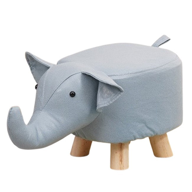 Taburet pentru Copii, Klevo, Scaun Tip Taburet, Model Elefant, din Lemn Masiv, Scaun pentru Copii, 30 x 25 x 25 cm, Albastru deschis