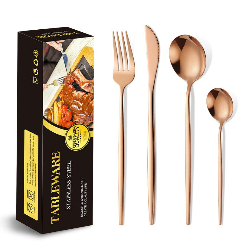 Tacamuri Portugheze, Klevo, Set din 24 de Piese din Otel Inoxidabil, 6 Cutie, 6 Furculite, 6 Linguri de Masa, 6 Linguri pentru Ceai, Gold