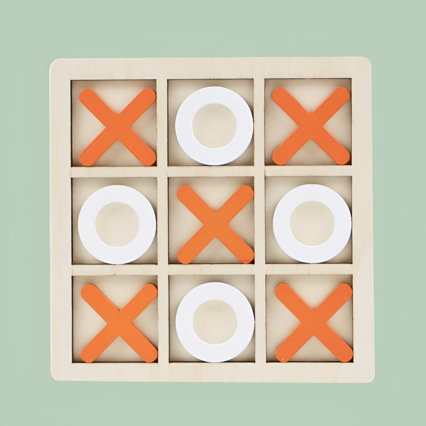 Jucarie Montessori Tic Tac Toe, Klevo, Educativa, Interactiva, din lemn, X si O, 9 Piese, 14.3x14.3 cm, Portocaliu Alb