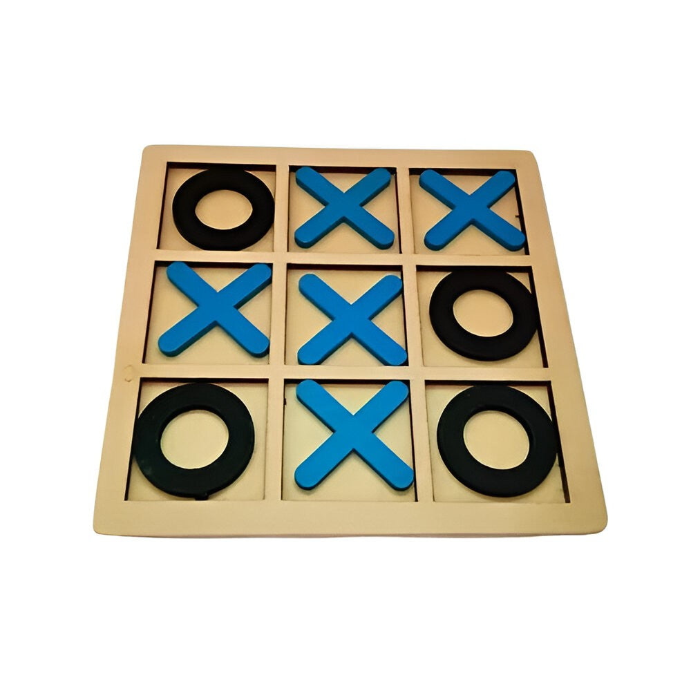 Jucarie Montessori Tic Tac Toe, Klevo, Educativa, Interactiva, din lemn, X si O, 9 Piese, 14.3x14.3 cm, Albastru Negru