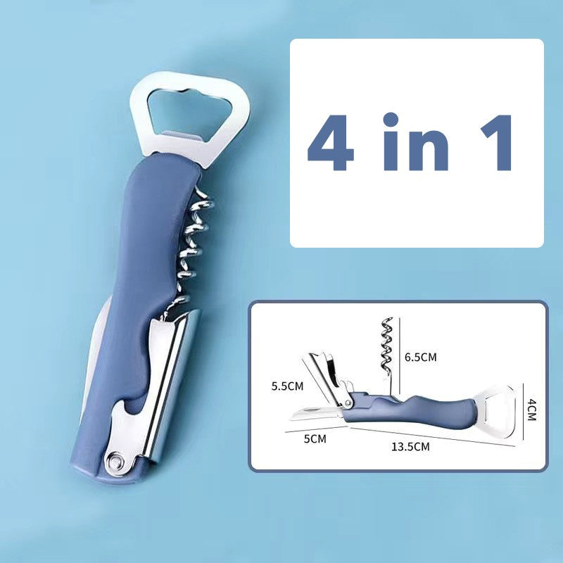 Tirbuson de Sticle 4 in 1, Klevo, Desfacator de Sticle Multifunctional, din Inox cu Maner Anti Alunecare, 13.5 x 4 cm Albastru