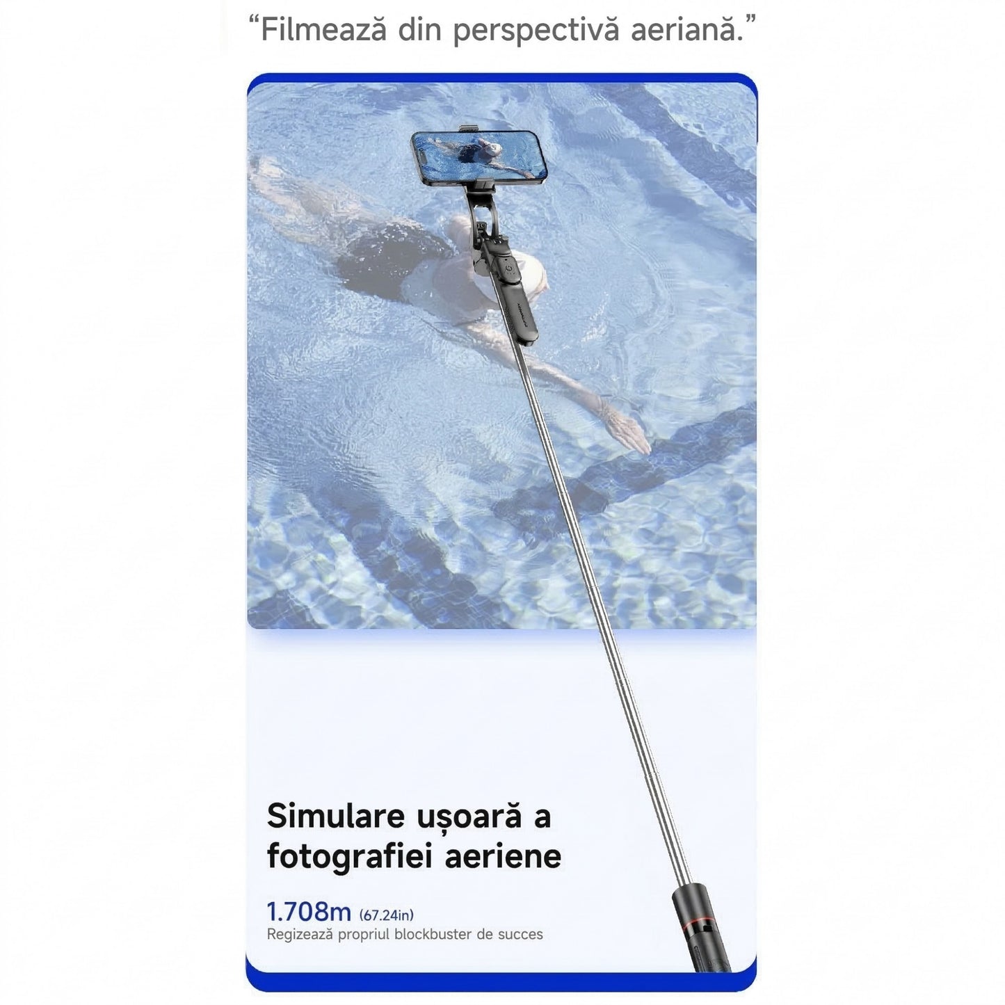 Selfie Stick Pentru Telefon, Klevo, Trepied Aluminiu Extensibil, Telecomanda Bluetooth Reincarcabila, Pentru Calatorii, Vlog Video si Fotografie, 30.6 x 7.6 x 3.5 cm, Negru