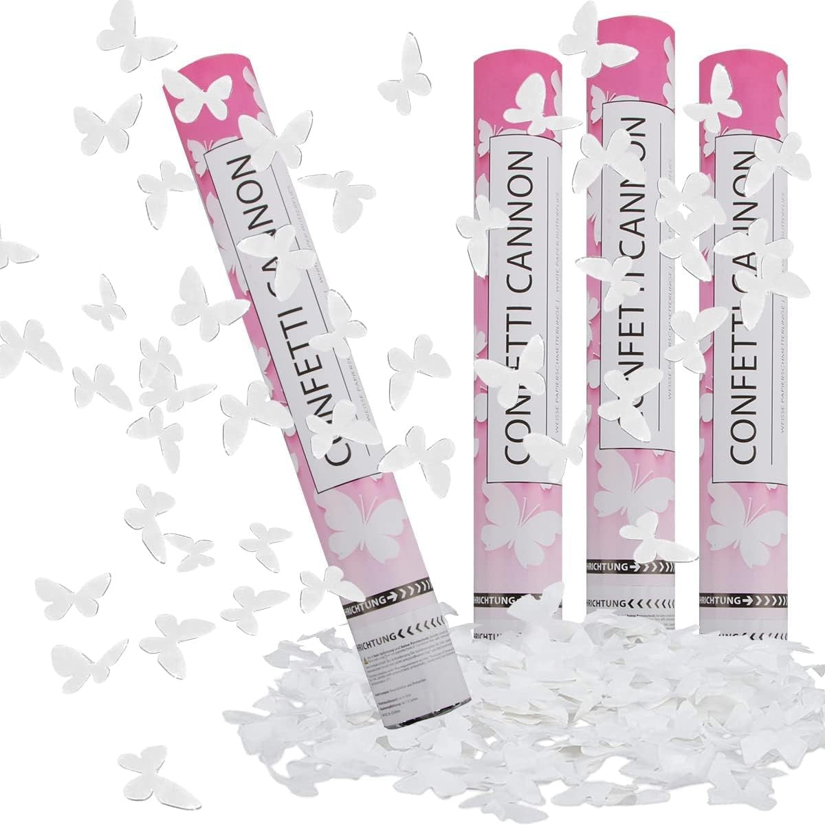Tun de Confetti, Klevo, Confetti Cannon 40 cm, Model Fluturi din Hartie, Alb