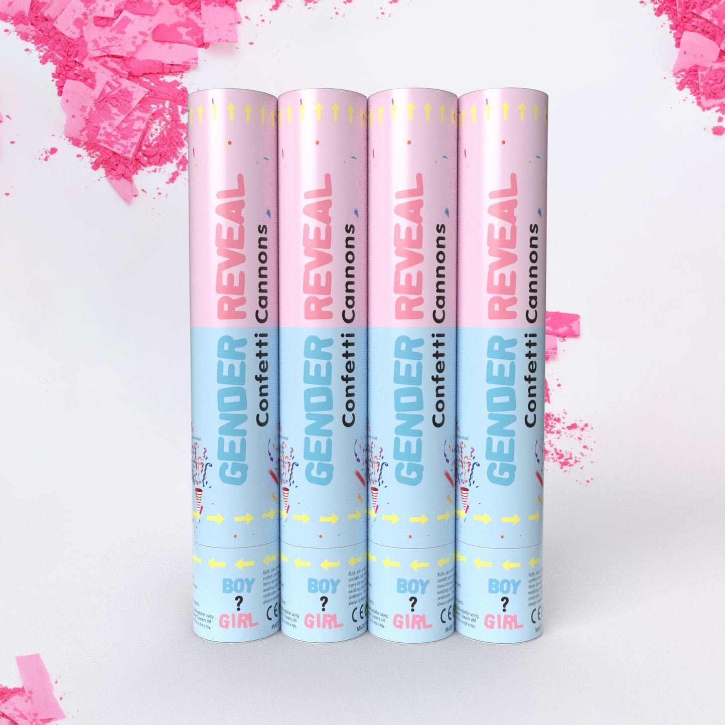 Tun Confetti, Klevo, Model Gender Reveal, Confetti Cannons, 40 cm, Ambalaj din Carton, Eliberare prin Rasucire, Roz