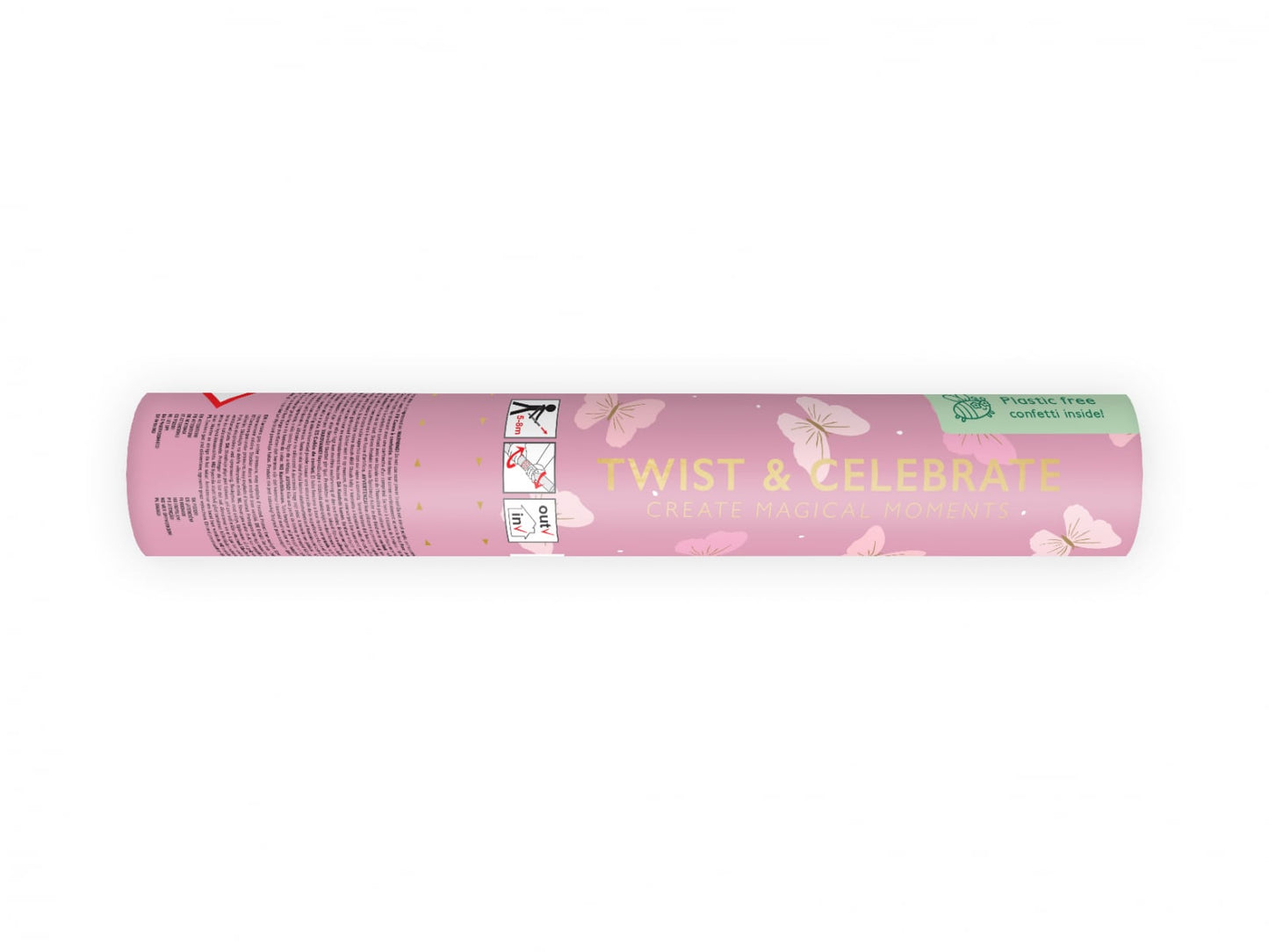 Tun confetti roz, cu fluturi roz, 20cm