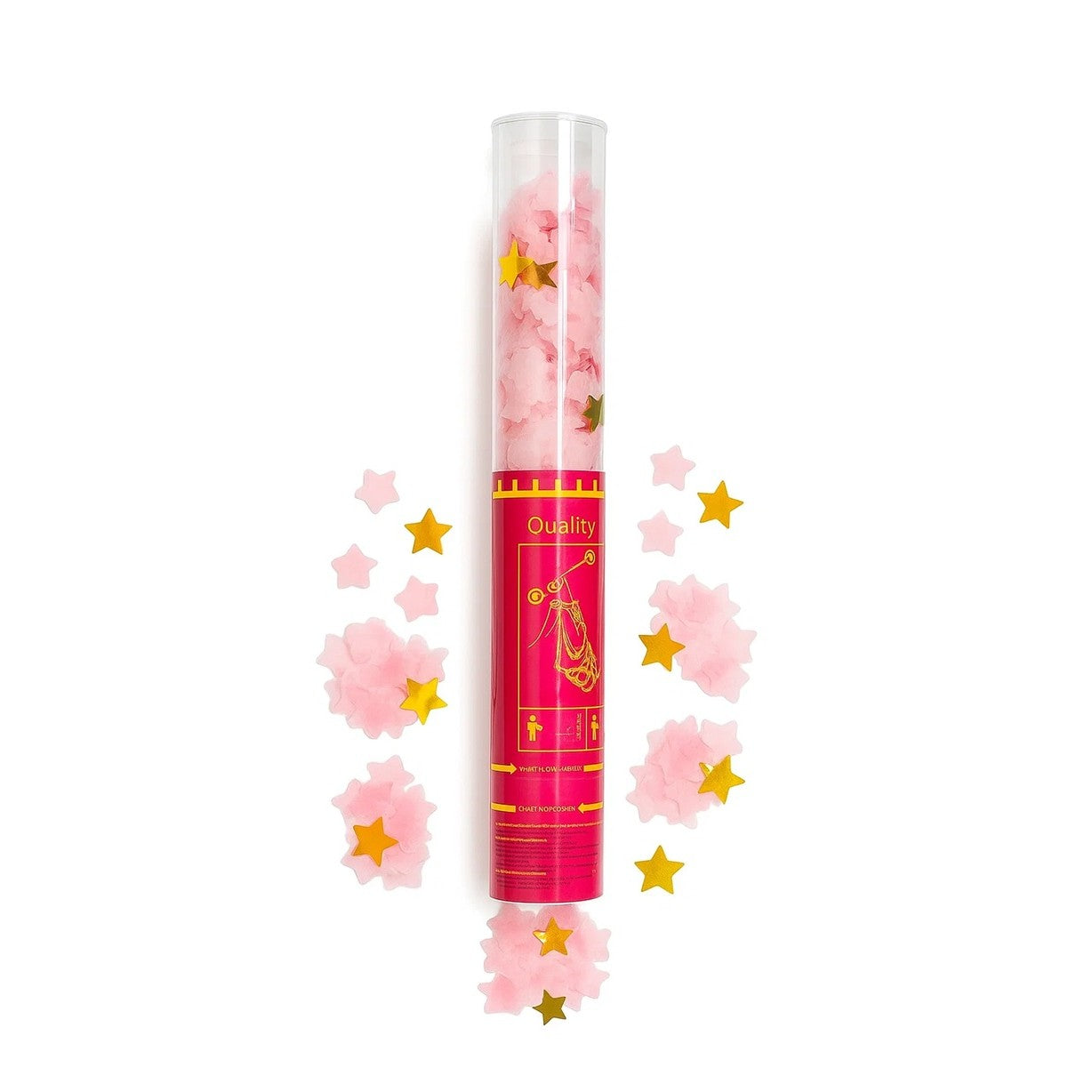 Tun de Confetti, Klevo, 40 cm, Model Stelute din Folie si Hartie, Ambalaj PET, Roz