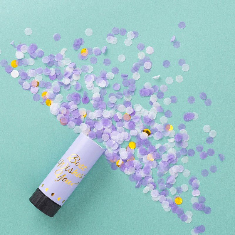 Tun de Confetti, Klevo, Best Wishes 11 x 4 cm, Model Buline din Hartie si Folie, Mov