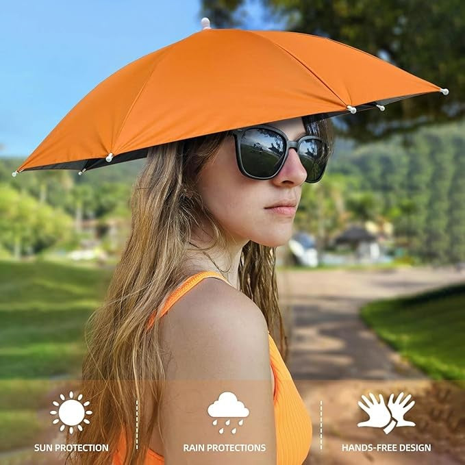 Umbrela de Cap, Klevo, Diametru 69 cm, Banda Elastica de Cap, Protectie UV/Ploaie, Portocaliu