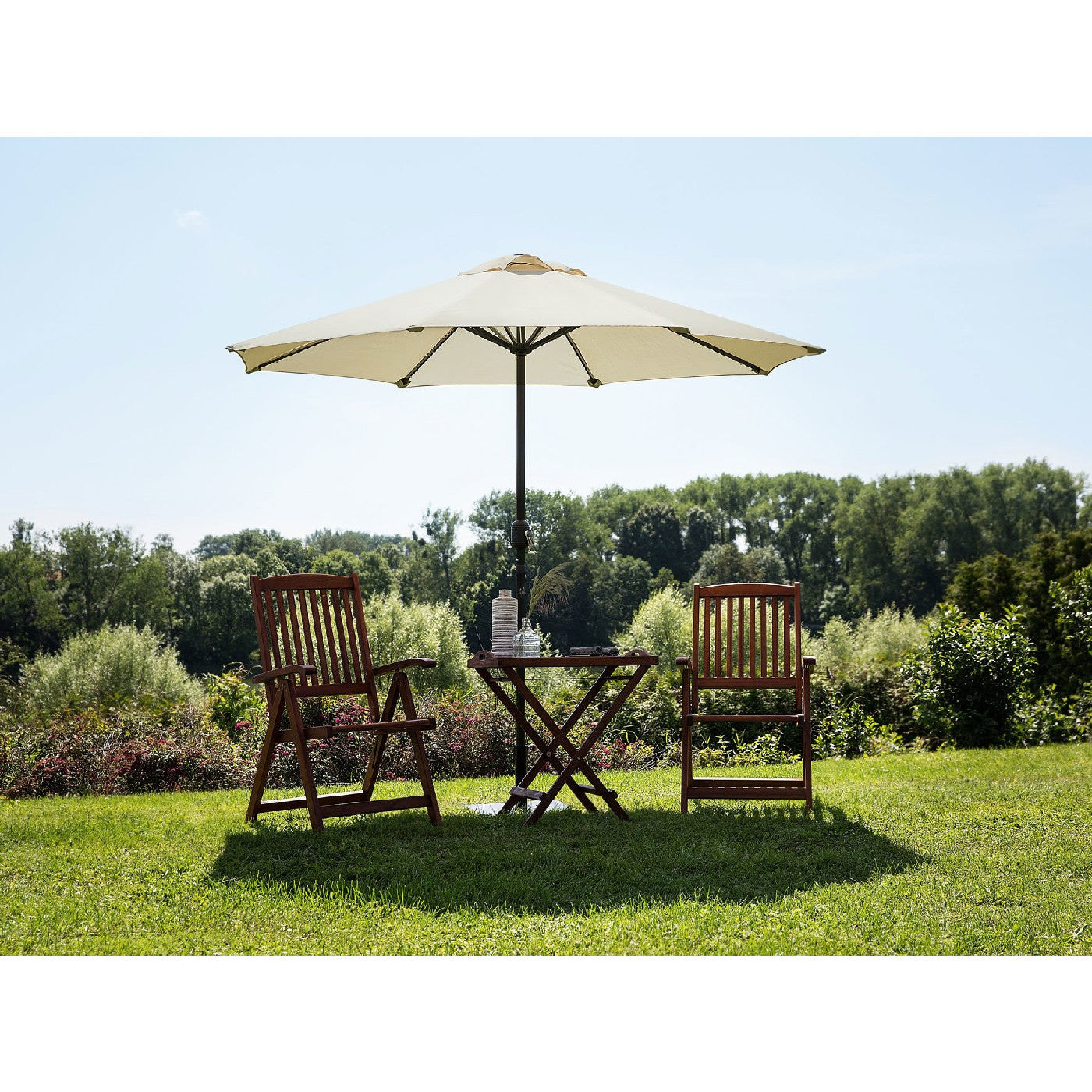 Umbrela rotunda de soare Klevo pentru terasa, diametru 2.70 m, inclinare, manivela, crem