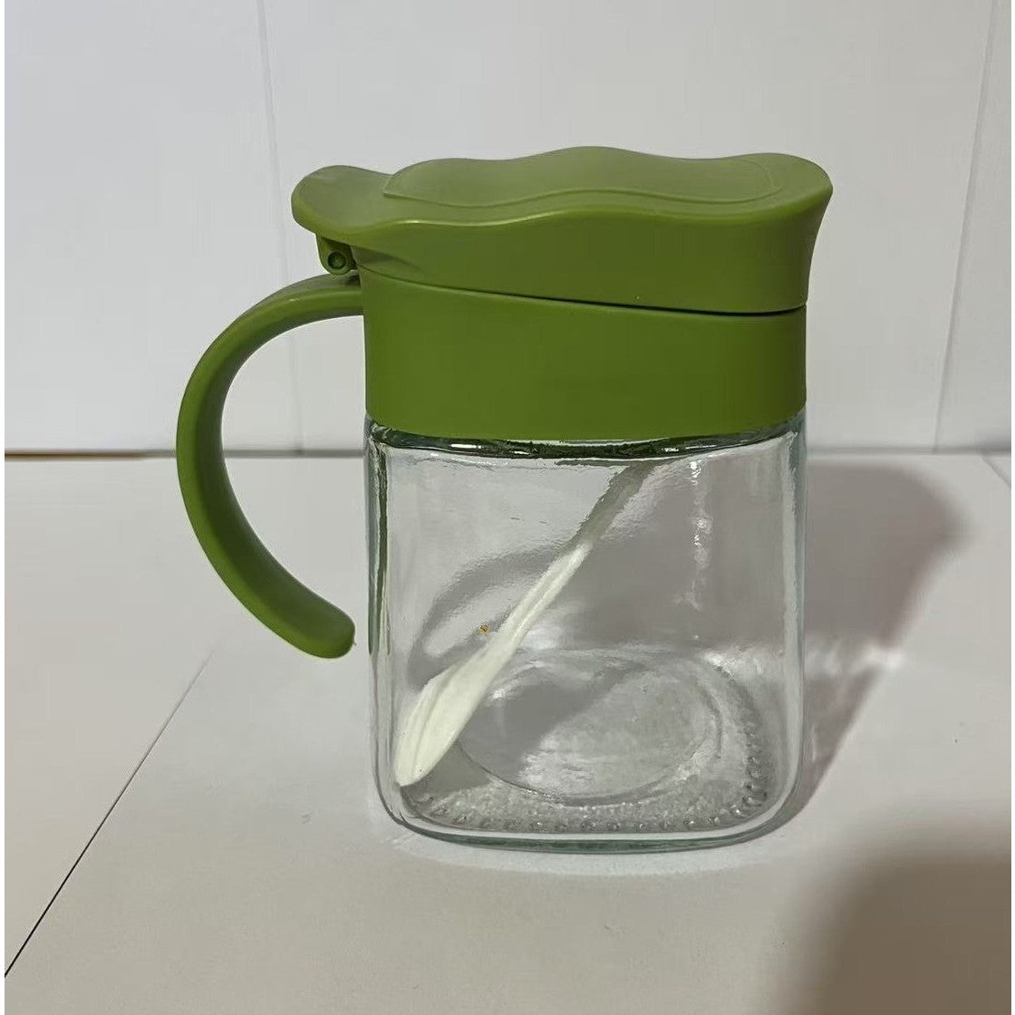 Recipient Condimente, Klevo, din Stilca, 180 ml, cu Maner si Lingurita, 11.3 x 8.2 cm, Capac Ondulat, Verde