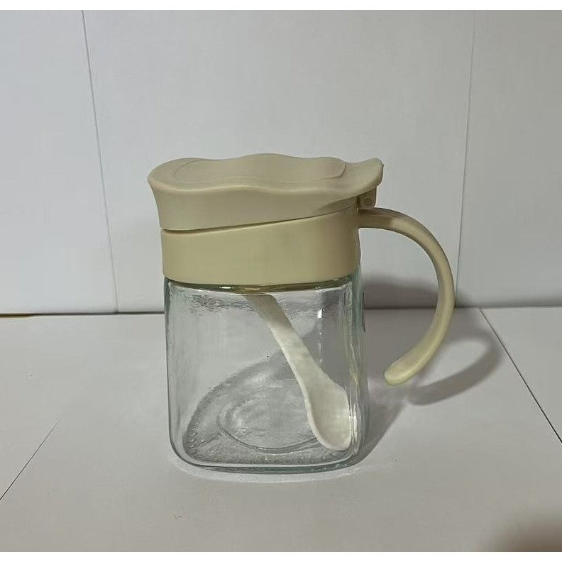 Recipient Condimente, Klevo, din Stilca, 180 ml, cu Maner si Lingurita, 11.3 x 8.2 cm, Capac Ondulat, Alb