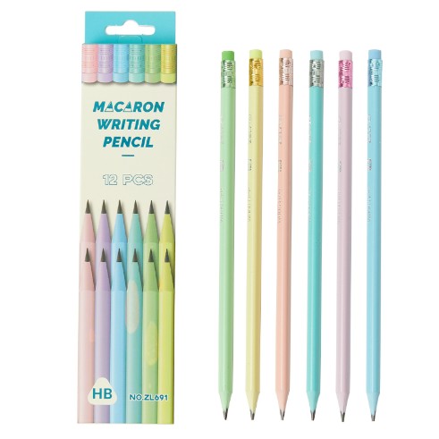 Set 12 Creioane Negre, Klevo, pentru Elevi Scoala, cu Radiera, Model Set Multicolor Pal
