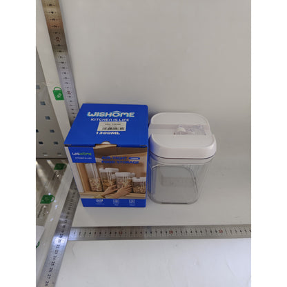 Cutie de Depozitare Alimente, Klevo, Cutie pentru Bucatarie, Cutie pentru Condimente, din PET ABS Silicon, 12.5 x 12.5 x 16.5 cm, 461 g, 1.3L, Transparent Alb