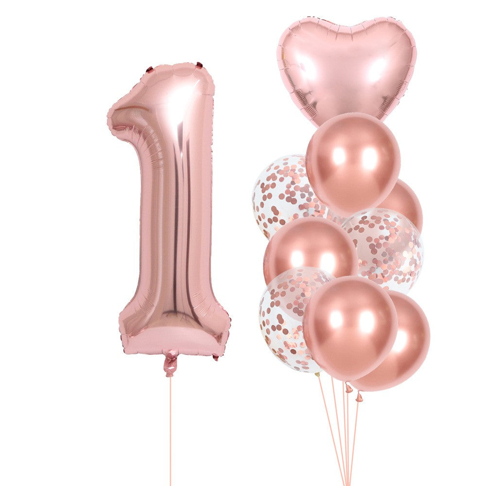 Set 10 Baloane Folie si Latex, Klevo, Tematica Aniversare, Baloane Latex 25cm, Figurina Inimioara 45 cm, Cifra 1 de 81 cm, Ambalaj Individual, Pai