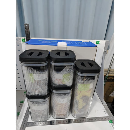 Cutii de Depozitare Alimente, Klevo, Set din 10 Cutii de tip Container, Recipiente pentru Cereale in Bucatarie,  Transparente cu Capac Negru