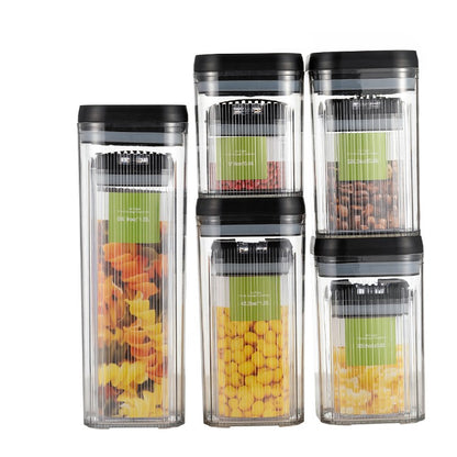 Cutii de Depozitare Alimente, Klevo, Set din 10 Cutii de tip Container, Recipiente pentru Cereale in Bucatarie,  Transparente cu Capac Negru