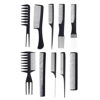 Set piepteni profesionali pentru coafat, Klevo, 10 bucati, PP + Otel inoxidabil, 18,5–22 cm, Rezistenti la caldura, Negru